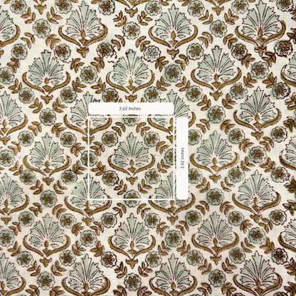 Patterned fabric with decorative design and measurement label