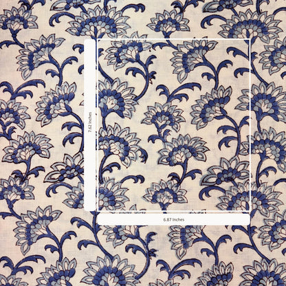 Floral patterned fabric with measurements on a beige background