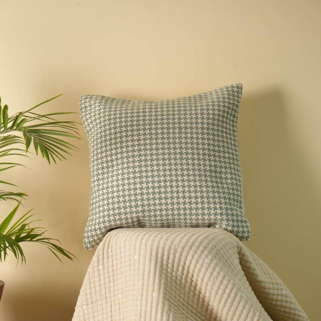 Silver Bloom Square Woven Pillow Cover