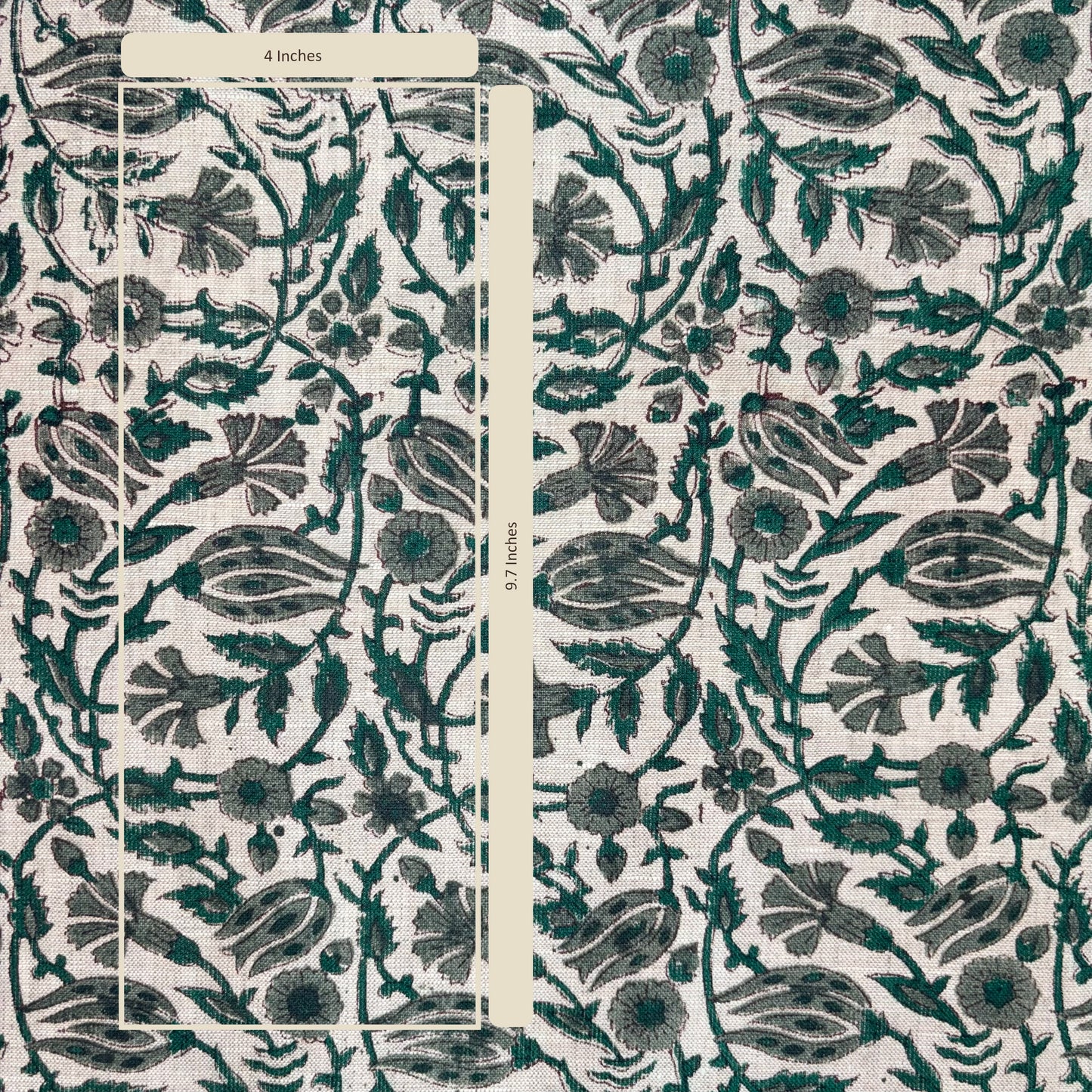 Floral patterned fabric with a ruler for scale on a white background