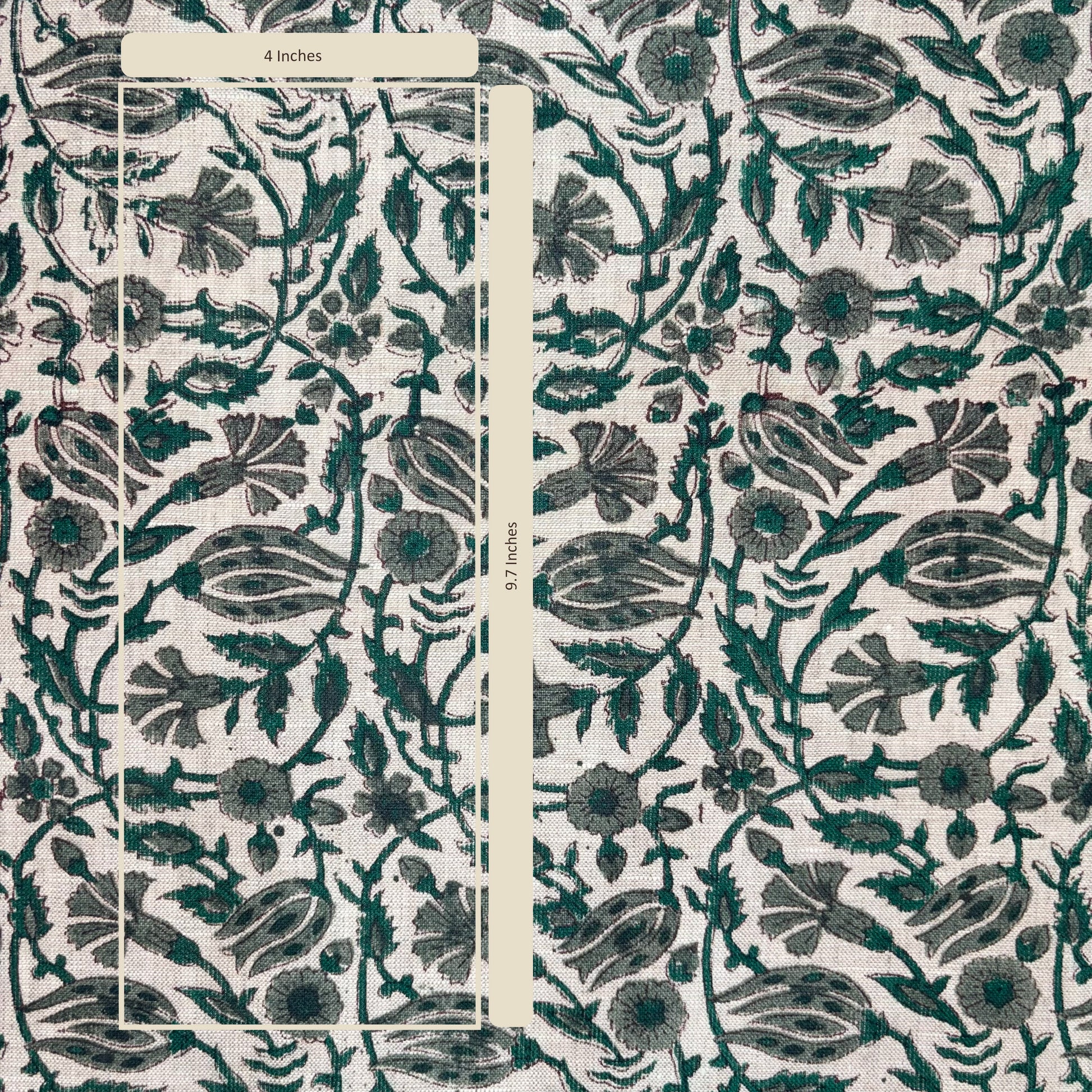 Floral patterned fabric with a ruler for scale on a white background