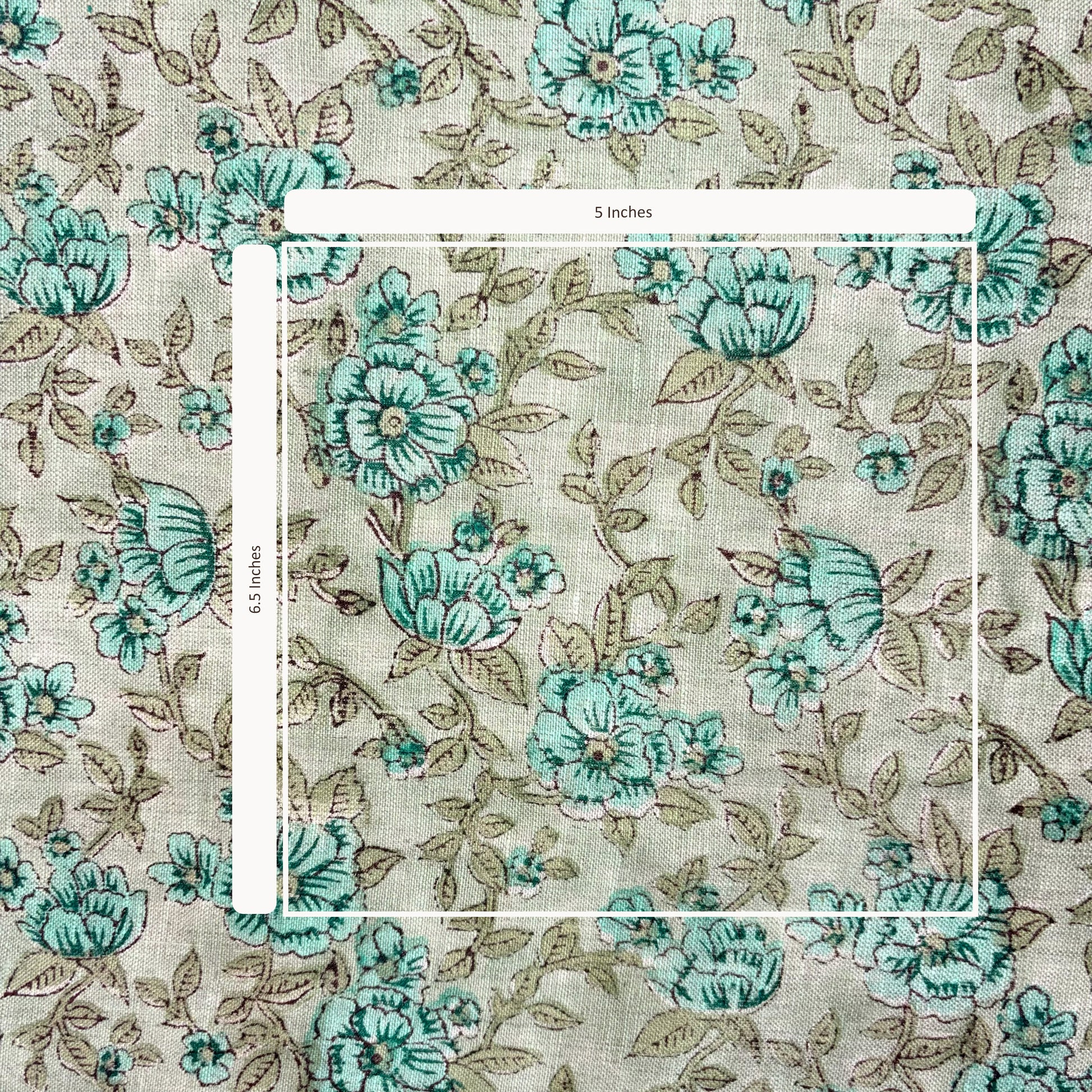 Floral fabric pattern with turquoise flowers on a grey background