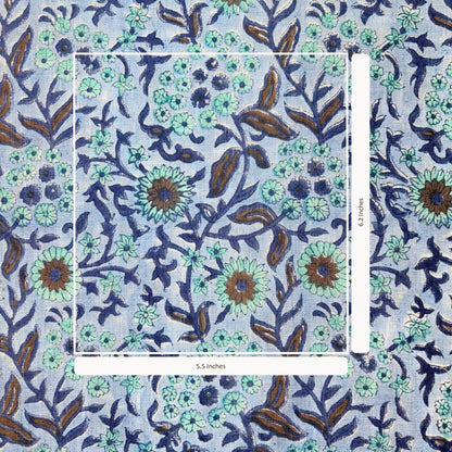 Floral patterned product with dimensions on a blue background