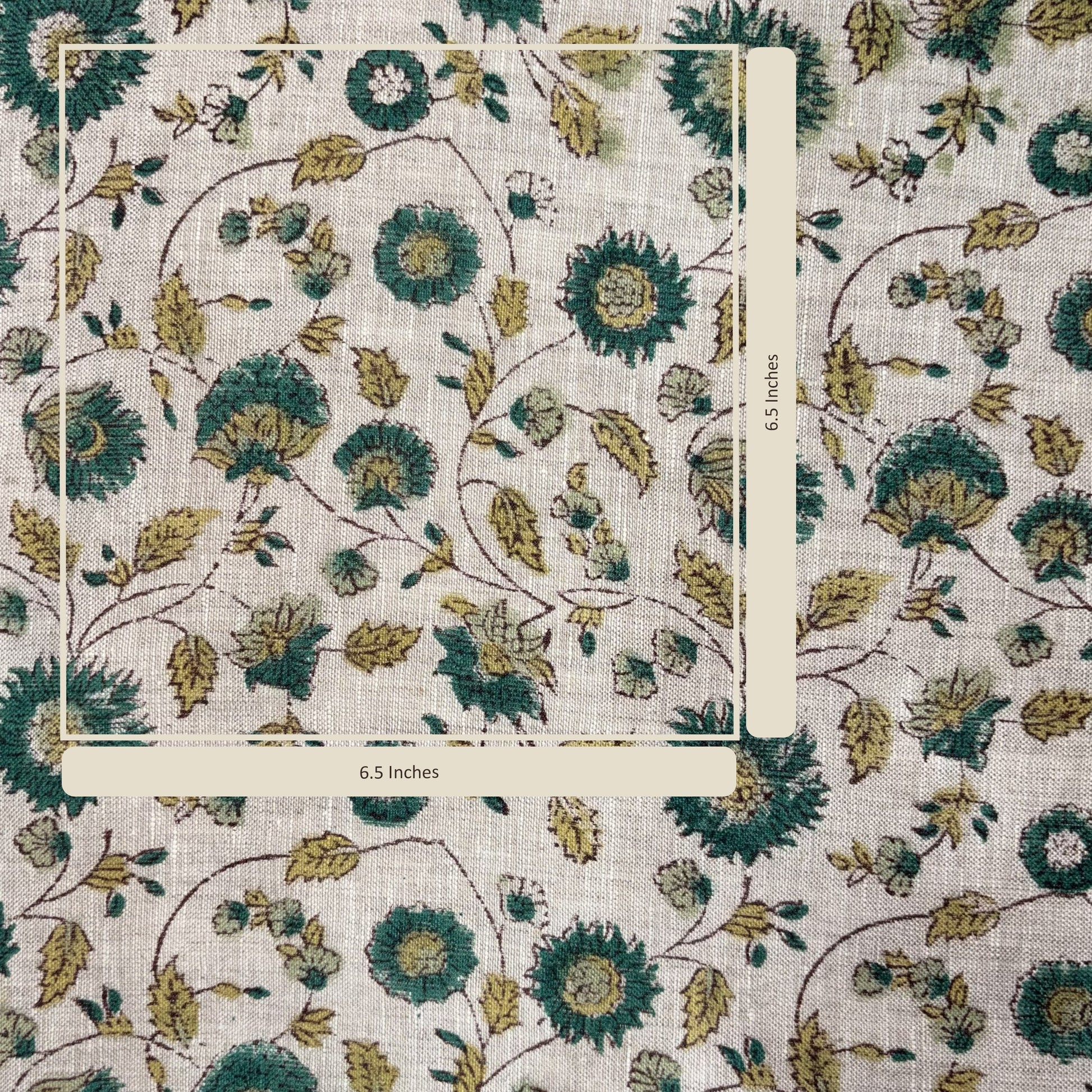 Floral patterned fabric with measurements on a matching fabric background