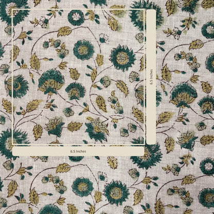 Floral patterned fabric with measurements on a matching fabric background
