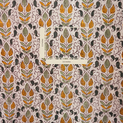 Patterned fabric with a leaf design on a grey background