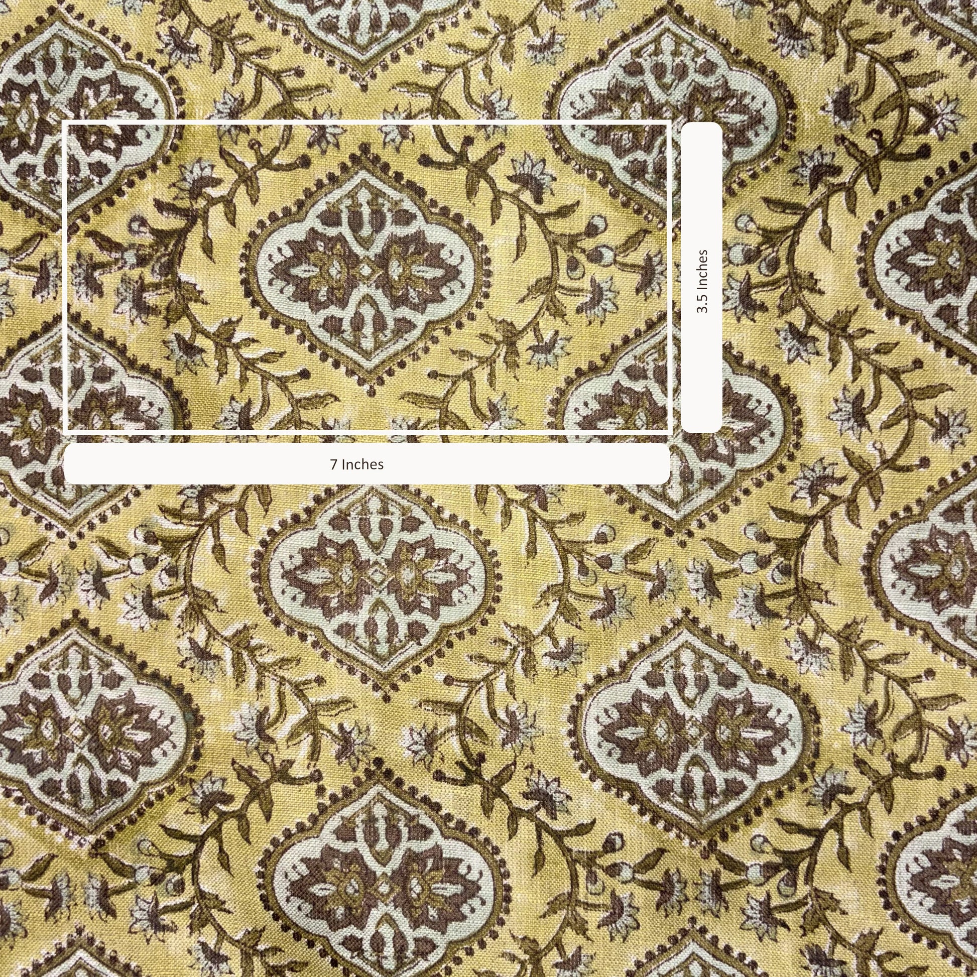 Patterned fabric with a scale bar indicating measurements