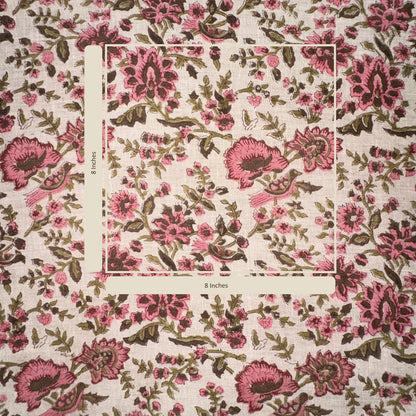 Floral patterned fabric with a square inset showing a 6-inch by 8-inch measurement.