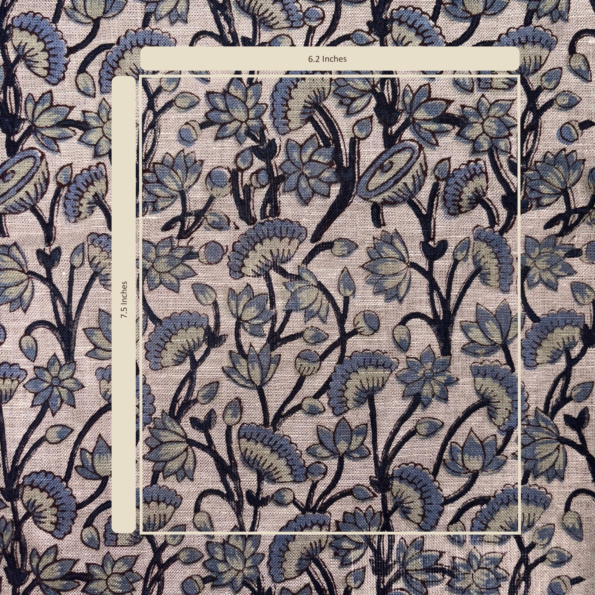 Floral patterned fabric with measurements on a textured background