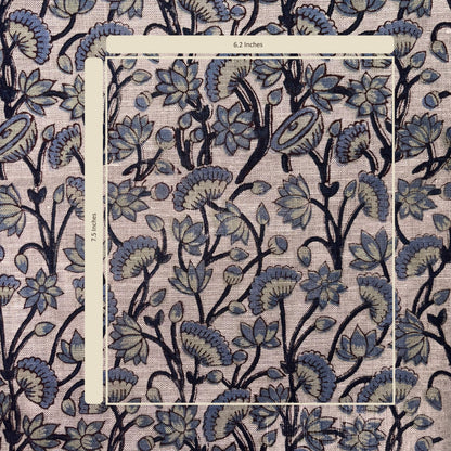 Floral patterned fabric with measurements on a textured background
