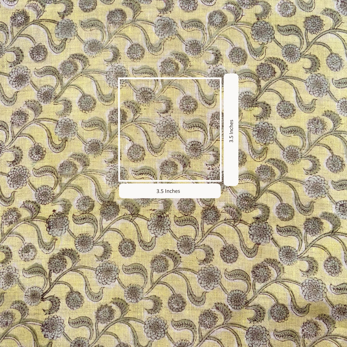Floral patterned fabric with a close-up inset showing scale.