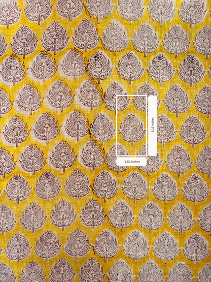 Fabric with a leaf pattern on a yellow background
