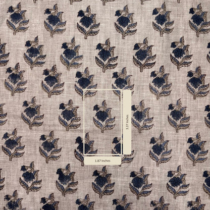 Textile fabric with floral pattern and measurement label