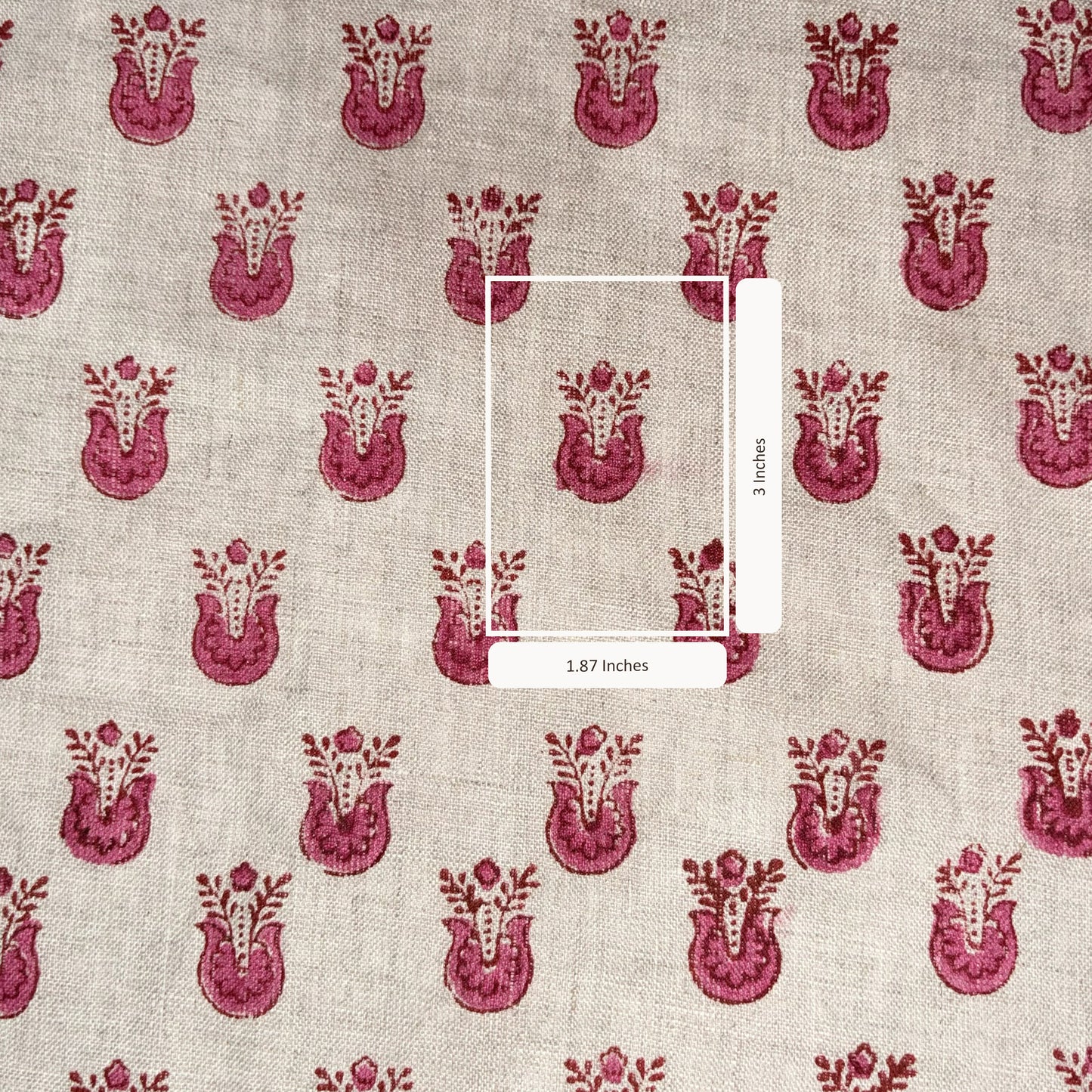 Patterned fabric with red floral design on grey background