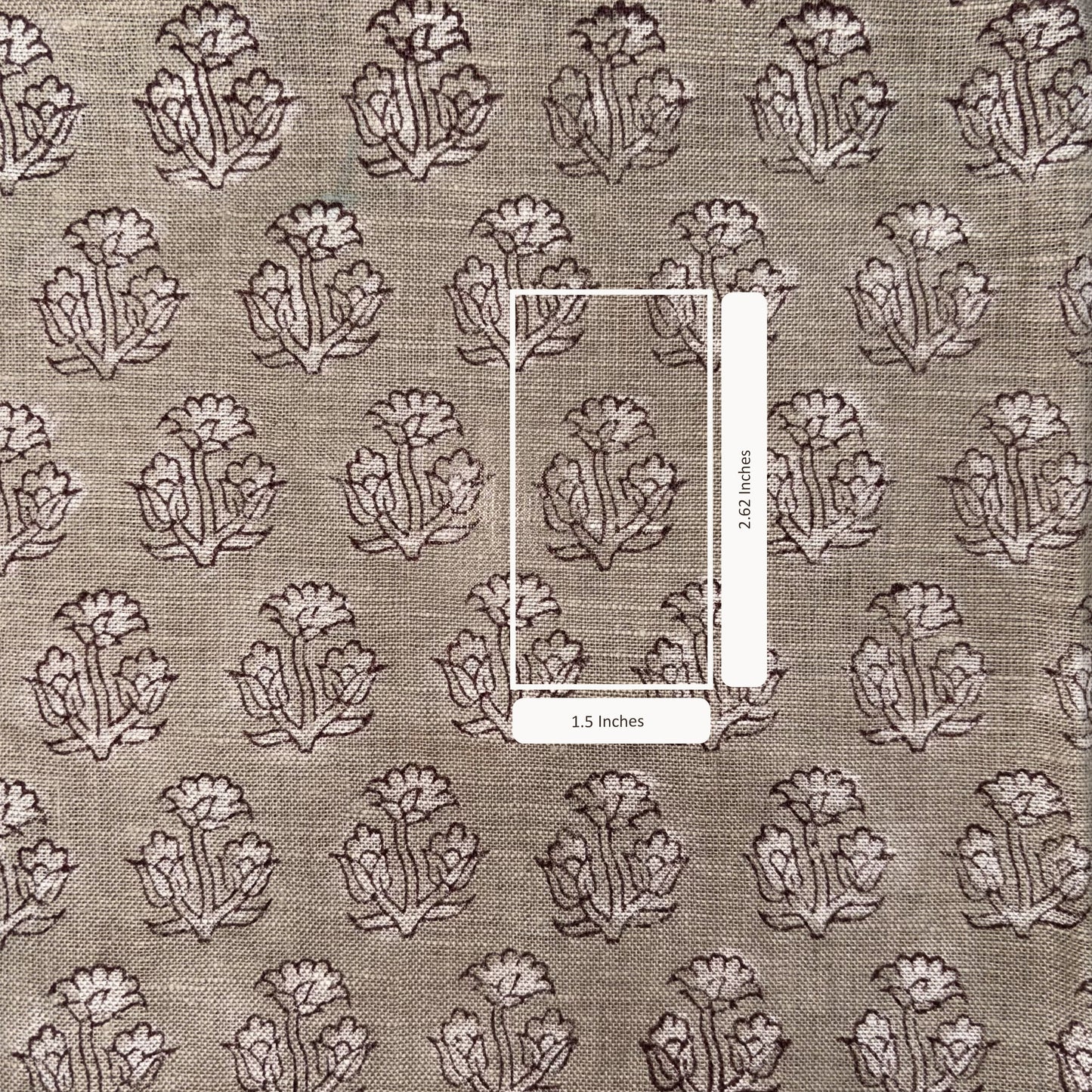 Textile fabric with floral pattern and measurement overlay