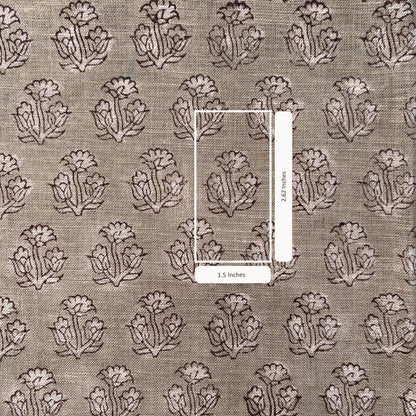 Textile fabric with floral pattern and measurement overlay