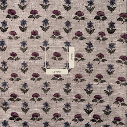Floral patterned fabric with a label in the center