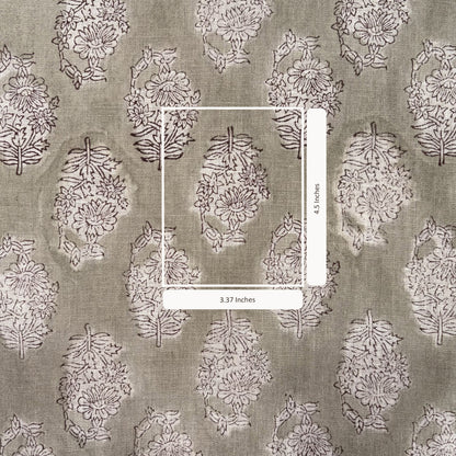 Floral patterned fabric with a scale bar indicating 3.37 inches.