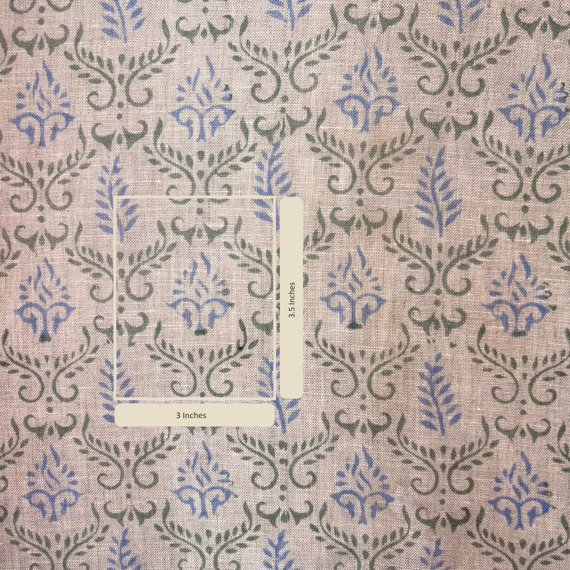 Fabric with a floral pattern and measurement label