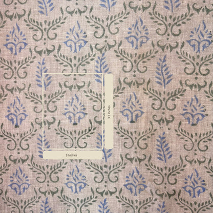 Fabric with a floral pattern and measurement label