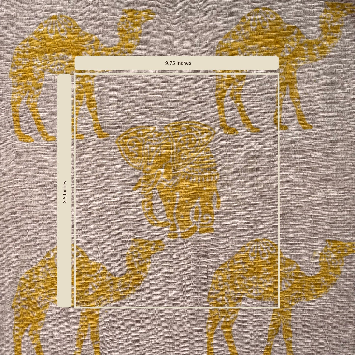 Textile with yellow camel pattern on a grey background