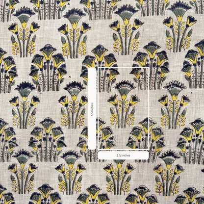 Patterned fabric with floral design on a grey background