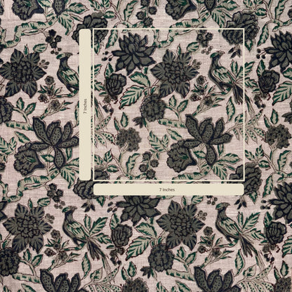 Floral and leaf pattern with measurement guide on a textured fabric background