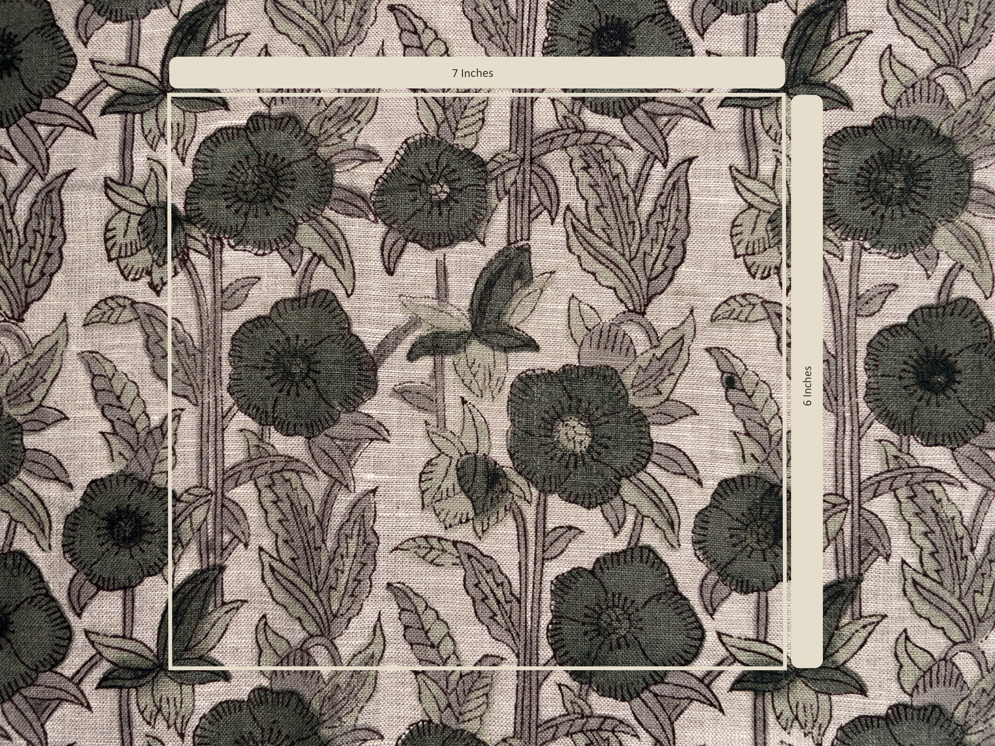 Floral patterned fabric with a ruler for scale
