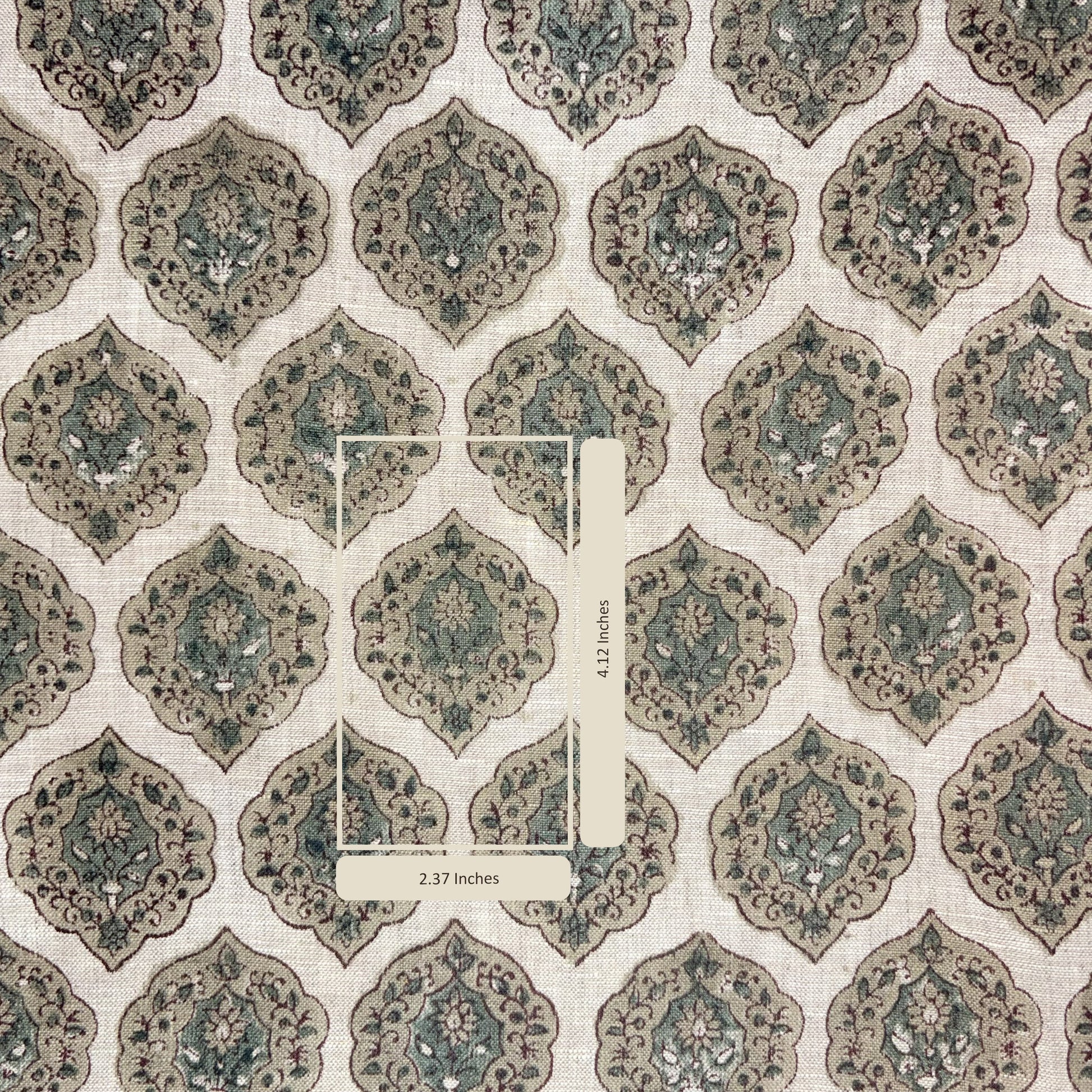 Patterned fabric with geometric design on a grey background