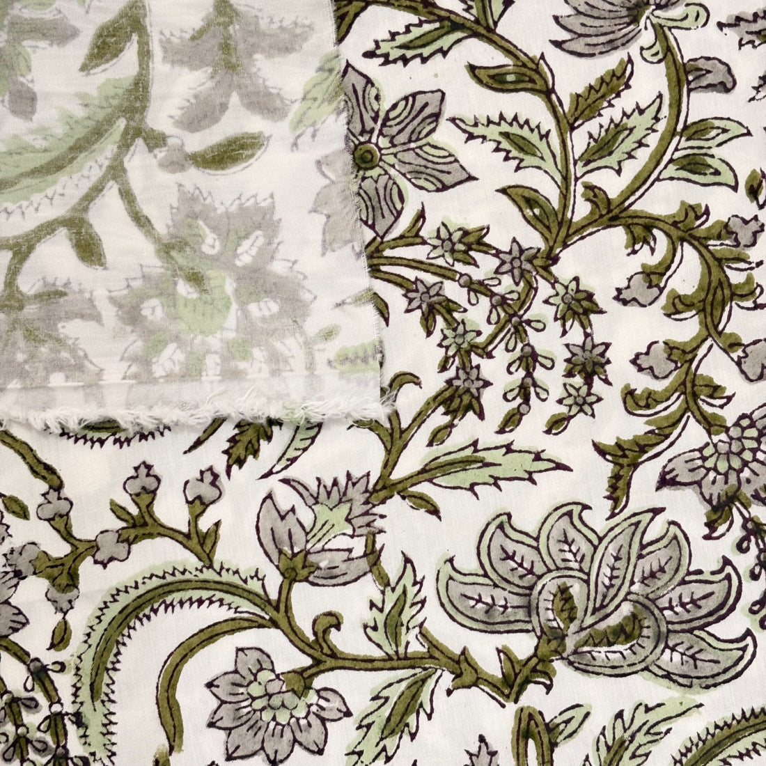 Close-up of a floral and paisley patterned fabric.