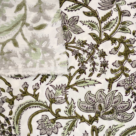 Close-up of a floral and paisley patterned fabric.