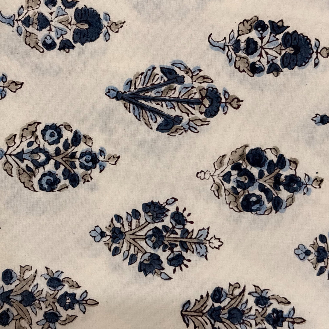 Close-up of a fabric pattern in blue on a white background
