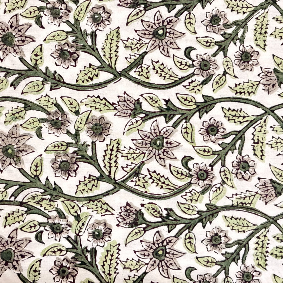 Close-up of a fabric pattern in green on a white background