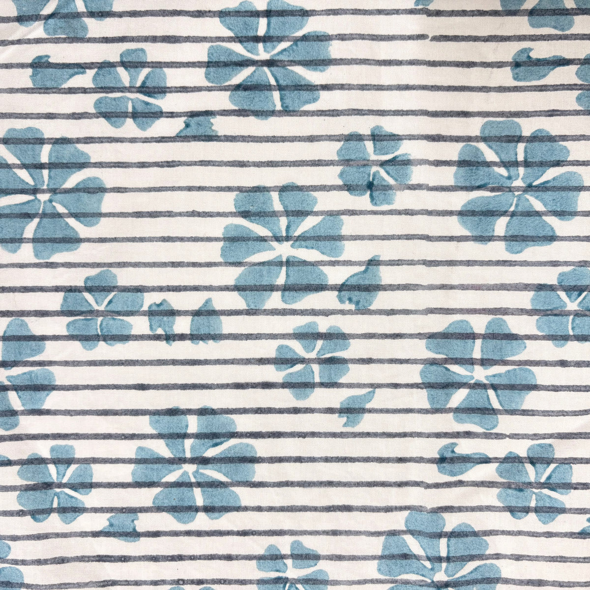 Maeve Cotton 110" Block-Printed Stripe Floral Upholstery Fabric
