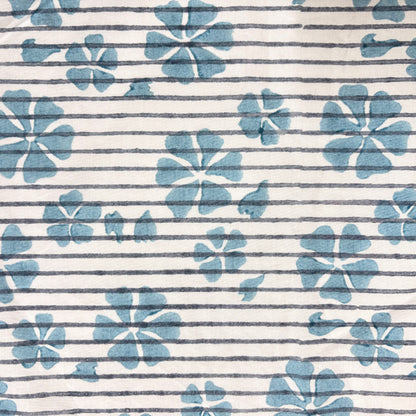 Maeve Cotton 110" Block-Printed Stripe Floral Upholstery Fabric