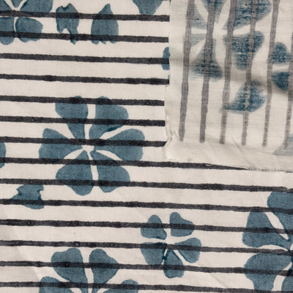 Maeve Cotton 110" Block-Printed Stripe Floral Upholstery Fabric