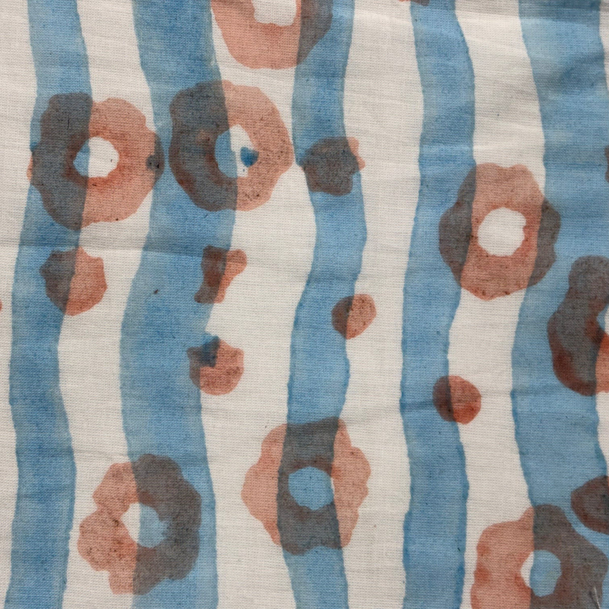 Flora Cotton 110" Block-Printed Stripe Floral Upholstery Fabric