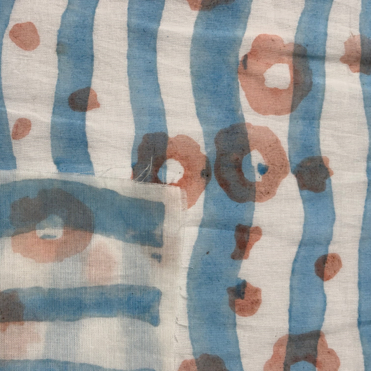 Flora Cotton 110" Block-Printed Stripe Floral Upholstery Fabric
