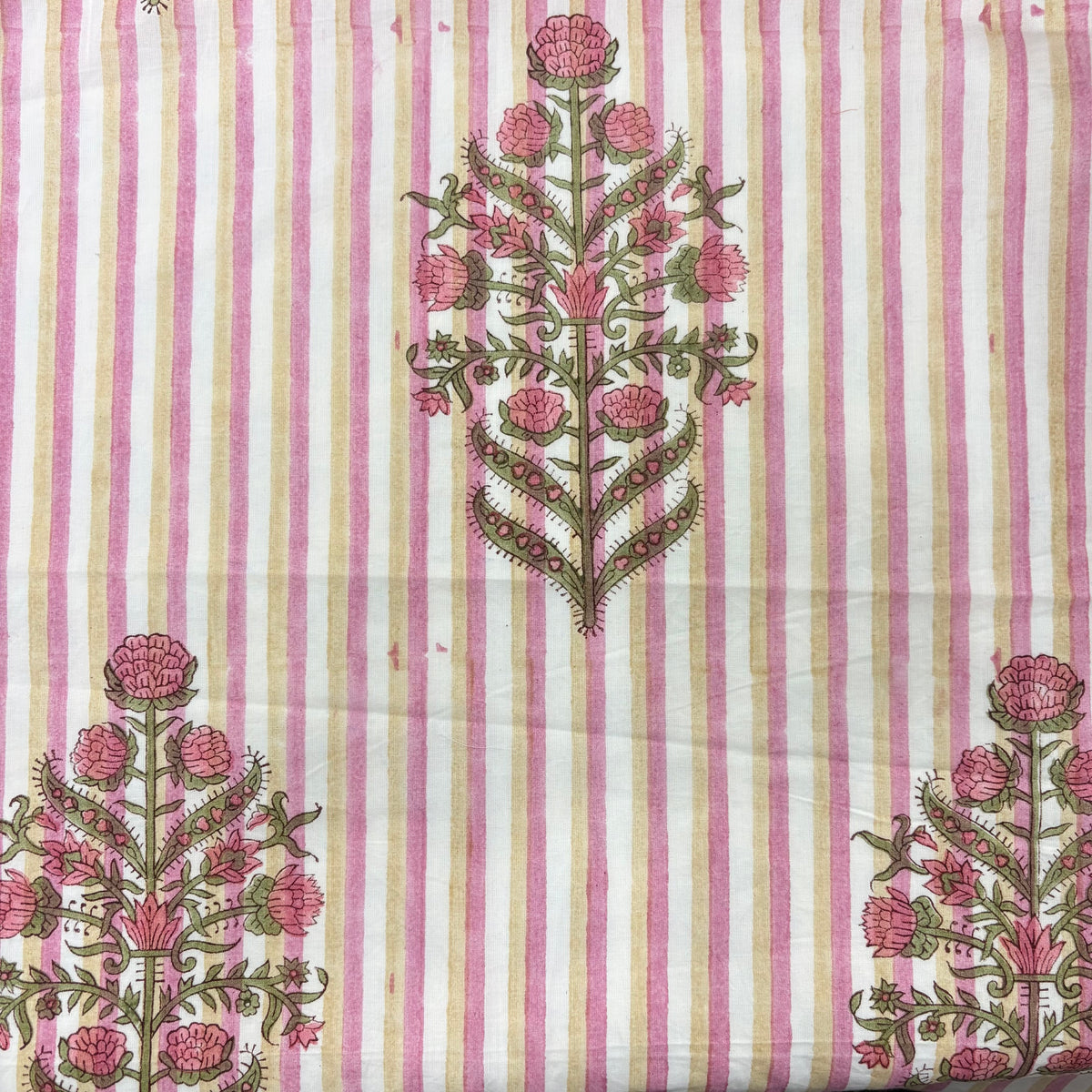 Mabel Cotton 110" Block-Printed Stripe with Buta Upholstery Fabric