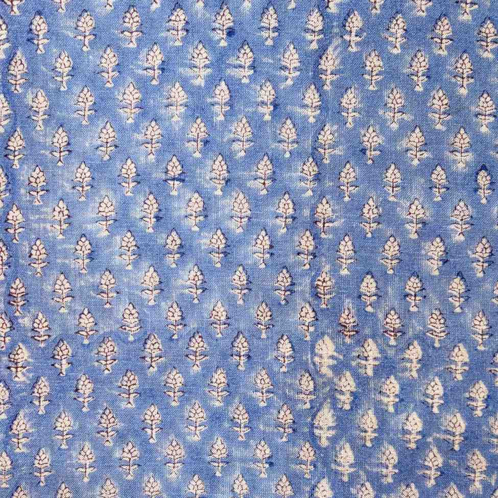 Blue fabric with white floral pattern