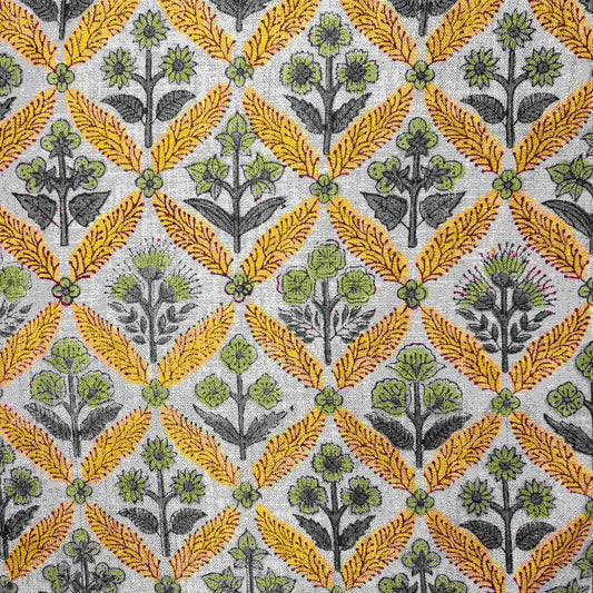Noori Block Printed Linen Fabric | Upholstery & Home Décor Fabric