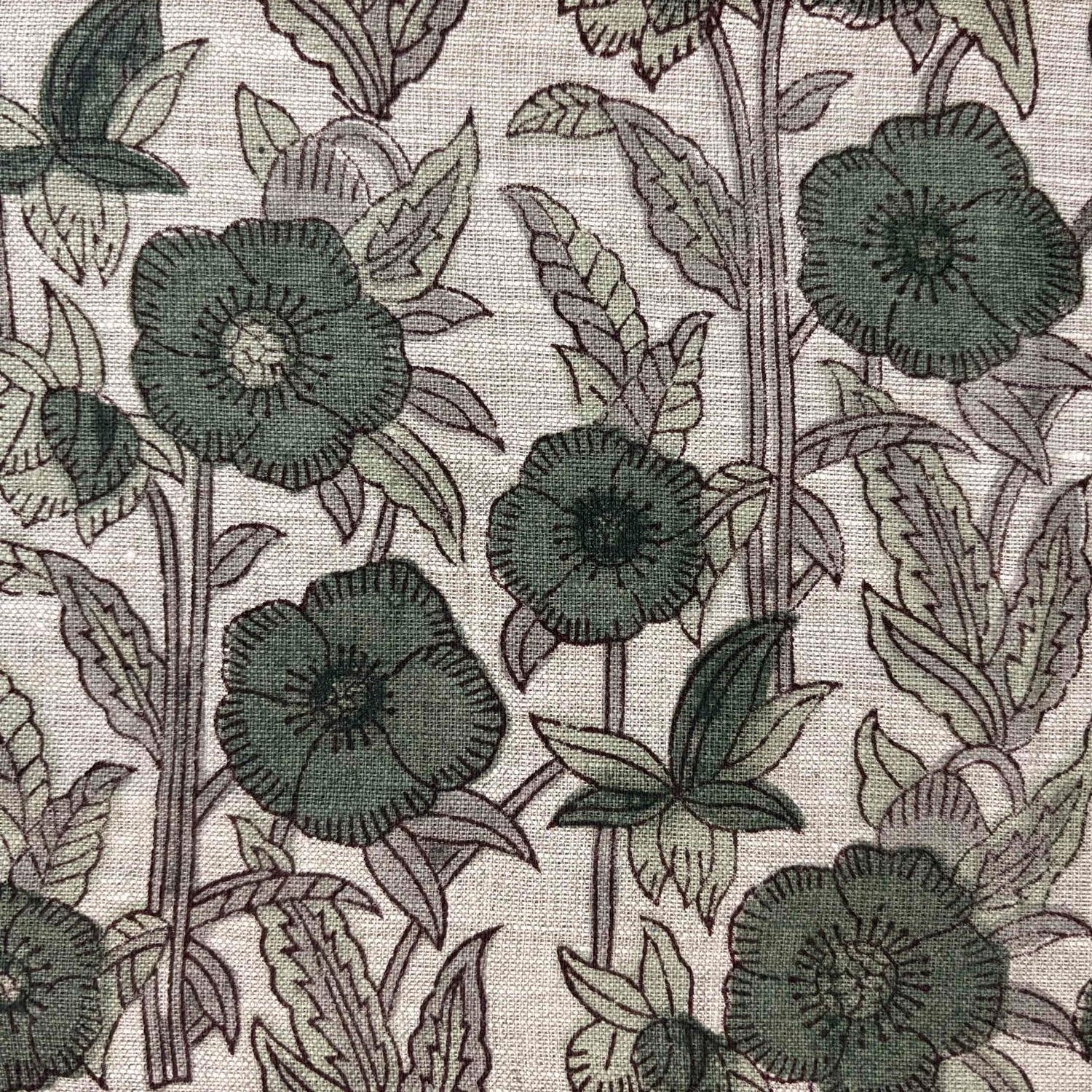 Floral pattern with green flowers and leaves on a grey background