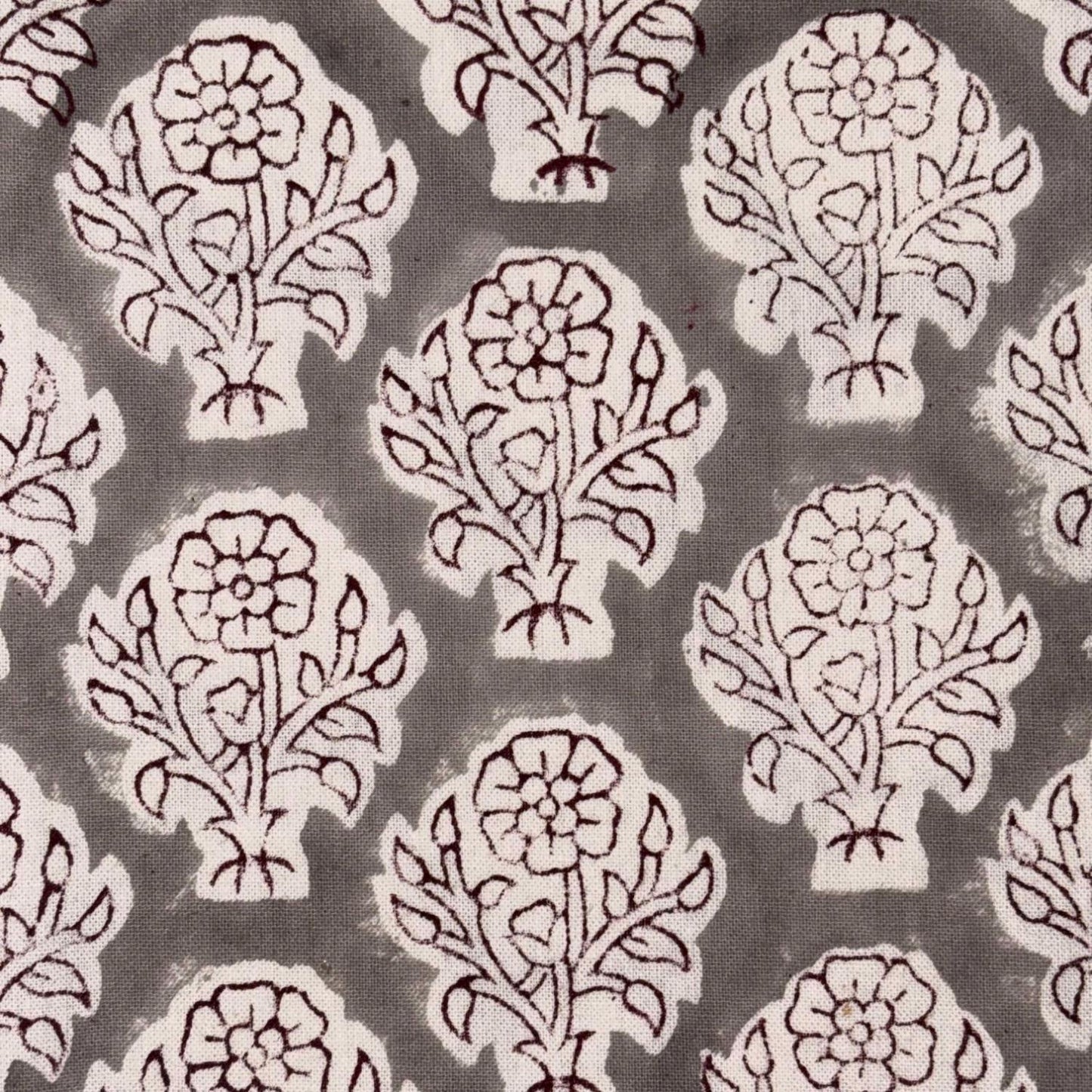 Patterned fabric with floral designs on a gray background
