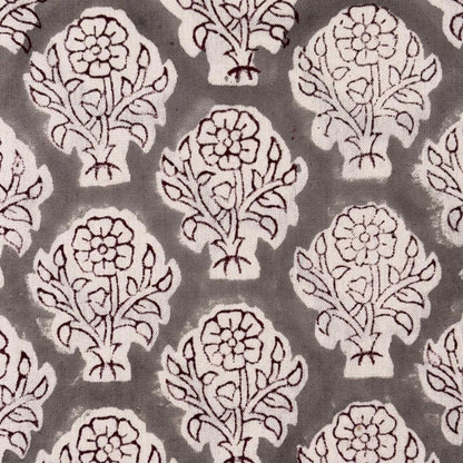 Patterned fabric with floral designs on a gray background