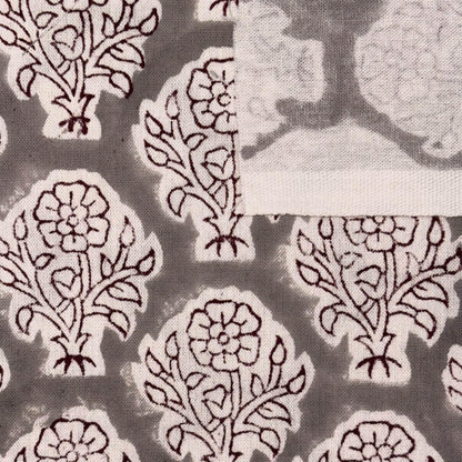 Patterned fabric with floral designs on a gray background