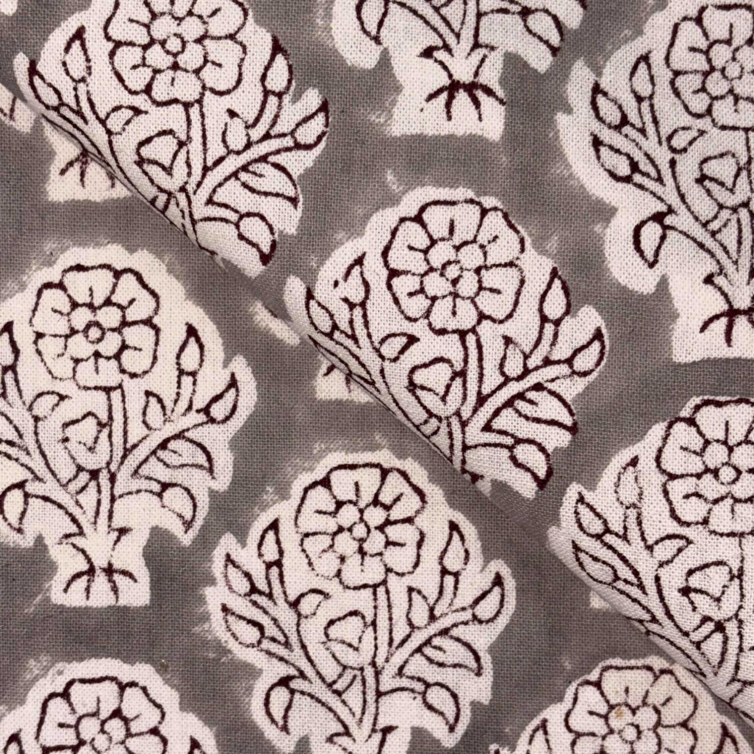 Patterned fabric with floral designs on a gray background