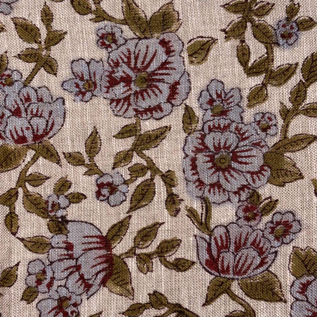 Floral pattern with red and purple flowers on a grey background
