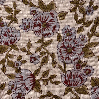 Floral pattern with red and purple flowers on a grey background