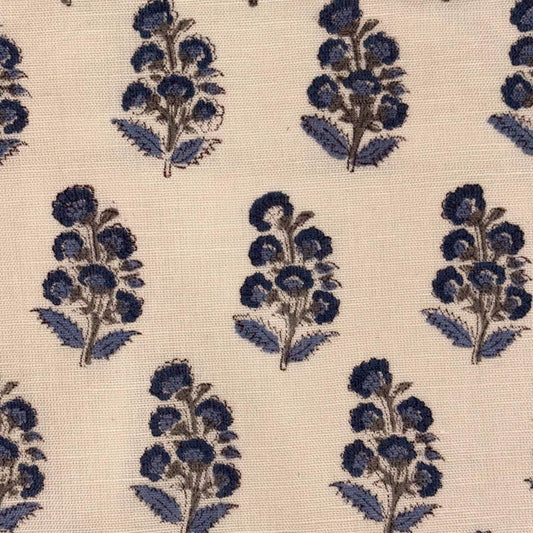 Raina Cotton-Linen 44" Block-Printed Buta Upholstery Fabric