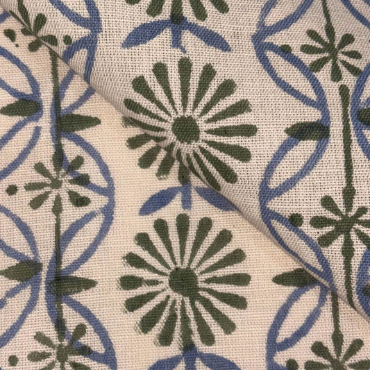 Nitya Cotton-Linen 44" Block-Printed Geometric Upholstery Fabric